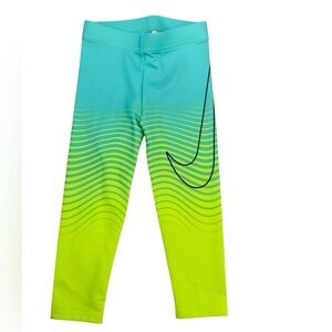 NIKE Dry Girls Size 4T Hyper Jade Swoosh Logo Dri-fit Athletic Leggings NEW